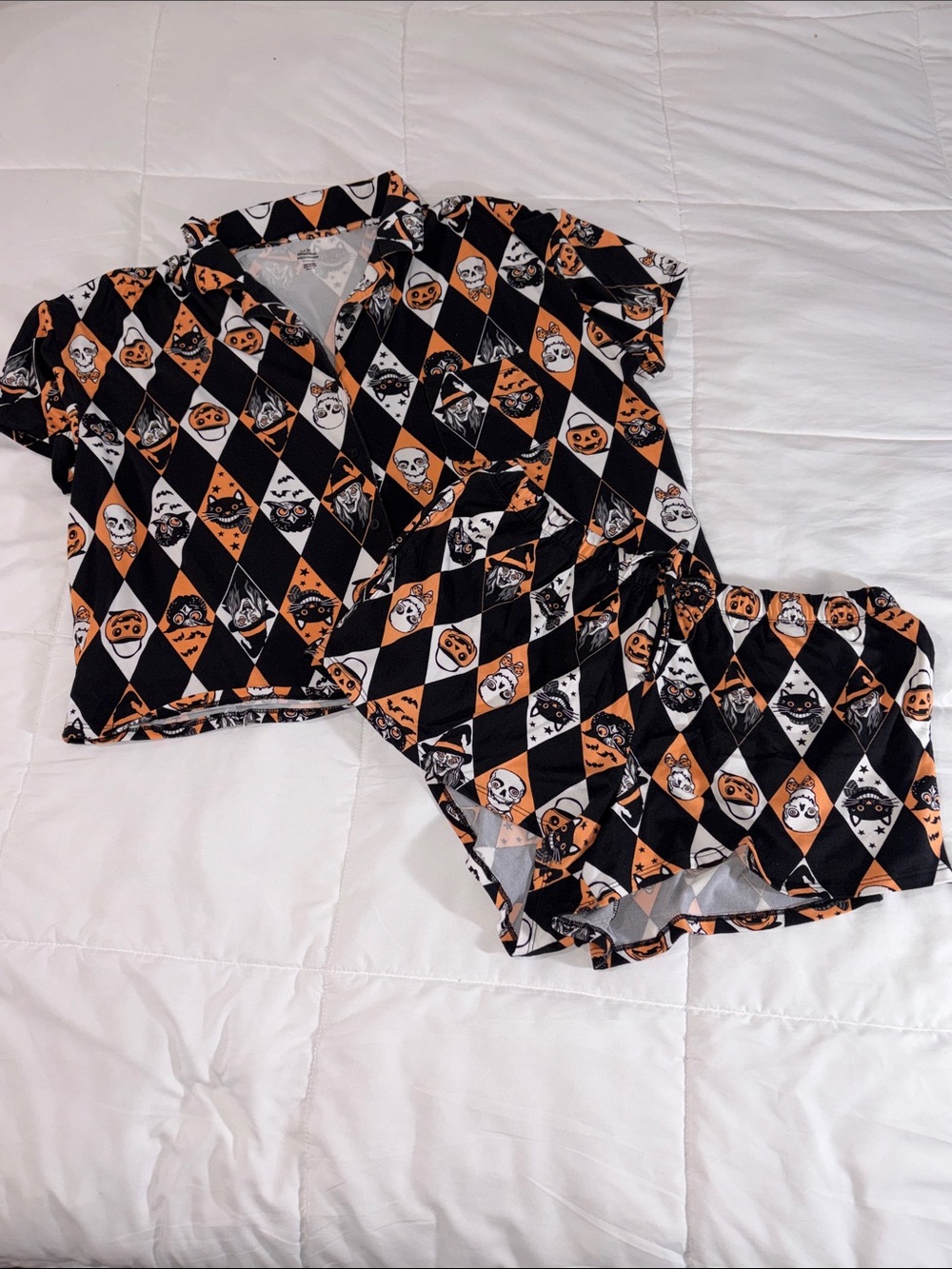 Halloween Pajama Set Women’s Large 12-14 Ghost Cat Witch 2-Piece Top Shorts